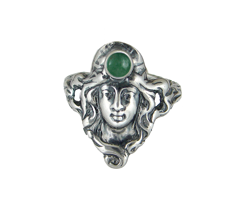 Sterling Silver Garden Woman Maiden Ring With Jade Size 7